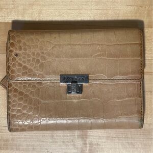 Lauren Ralph Lauren Vintage Croc Embossed Leather Tri-Fold Wallet
